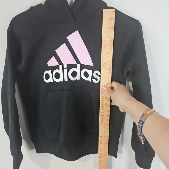 adidas Big Girls Fleece Hoodie Size Small Black and Pink - Picture 8 of 8